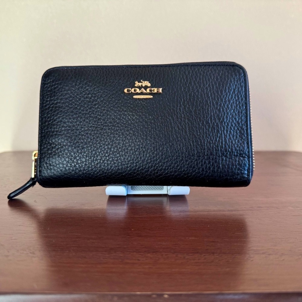 Coach Black Pebbled-Leather Zip Wallet